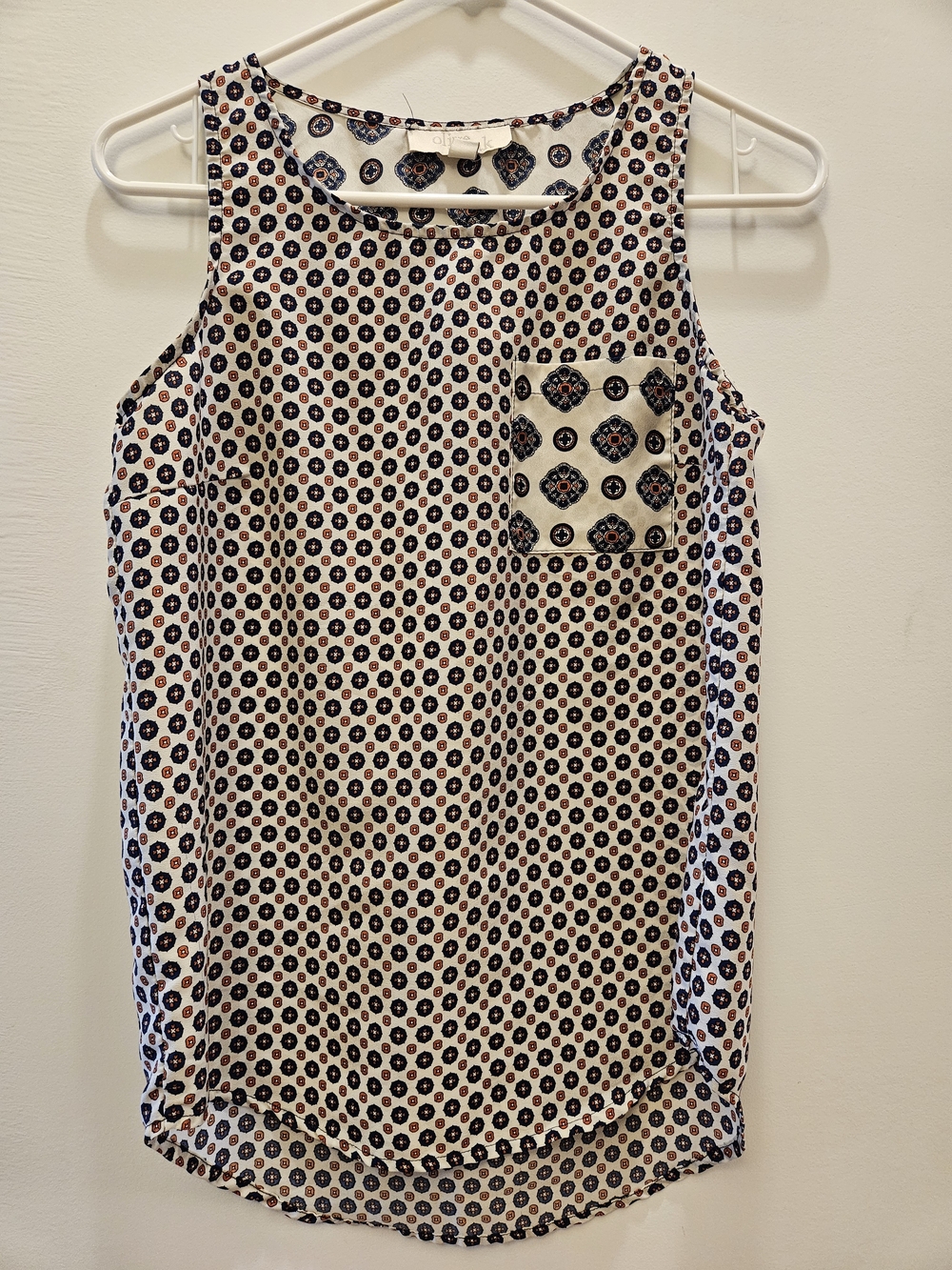Olive & Oak Cream Tank with Navy and Rust Medallion Print
